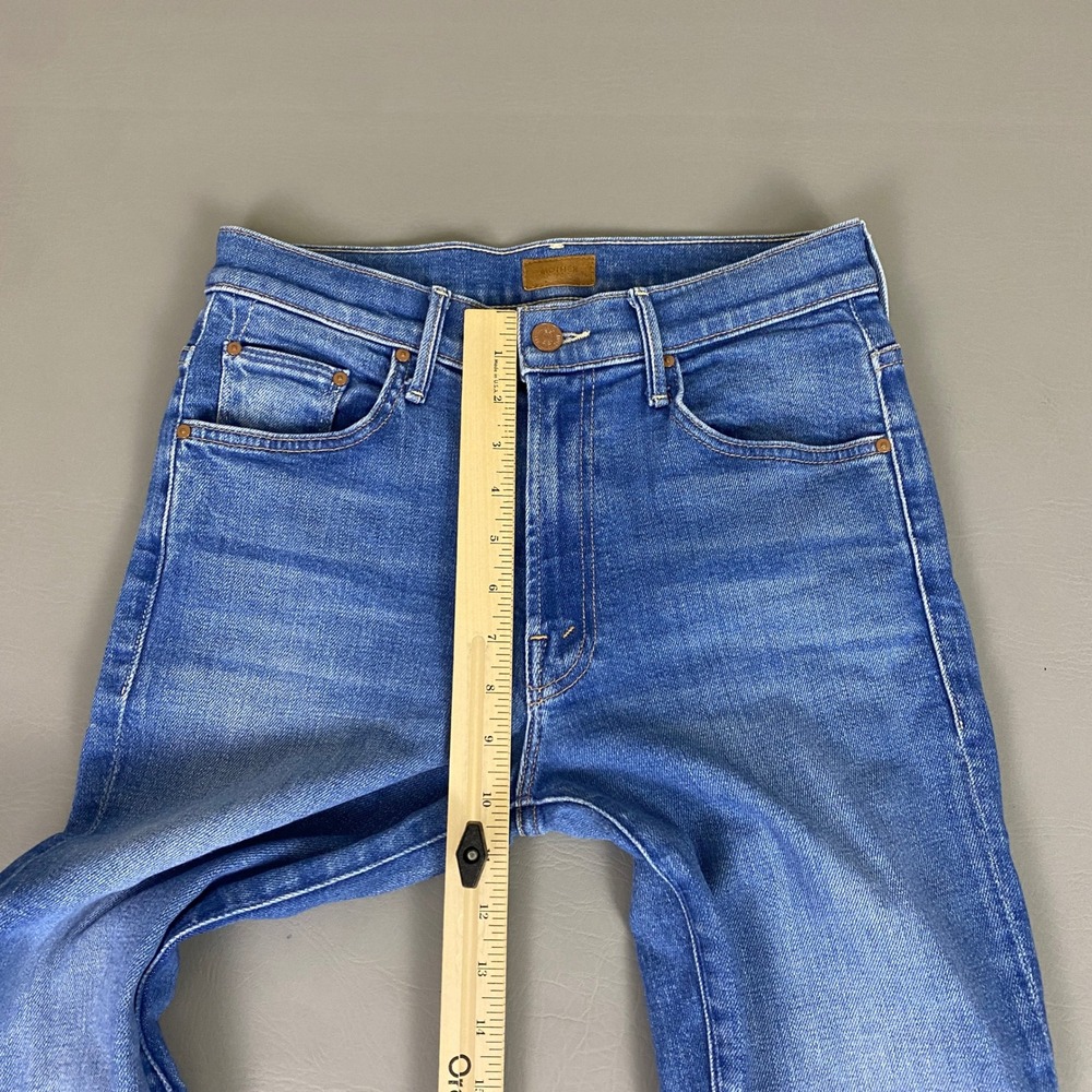 MOTHER Blue Distressed Flare Jeans with Frayed Hem - Picture 9 of 14